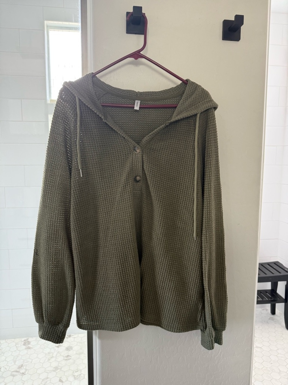 Relaxed Olive Hooded Waffle Knit Cardigan Sweater